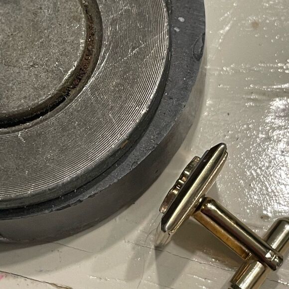 Vintage-1950s-1” square gold/silver tone Caduceus medical bullet back cuff links - Picture 13 of 14